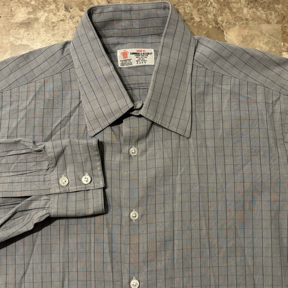 Turnbull & Asser Shirt Mens XL Grey Windowpane Check Long Sleeve Cotton